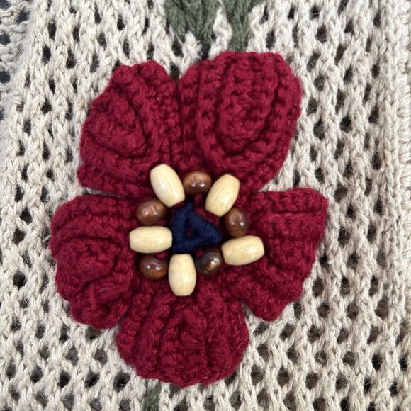Jantzen Crochet Sweater Vest Womens M 3D Knit Floral Boho Hippie Cottagecore Vtg - Picture 9 of 15
